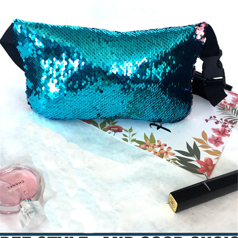 Блестящая поясная сумка, двухцветные блестки, синяя розовая сумка через плечо, дизайнерская женская сумка, регулируемый пояс, сумка для