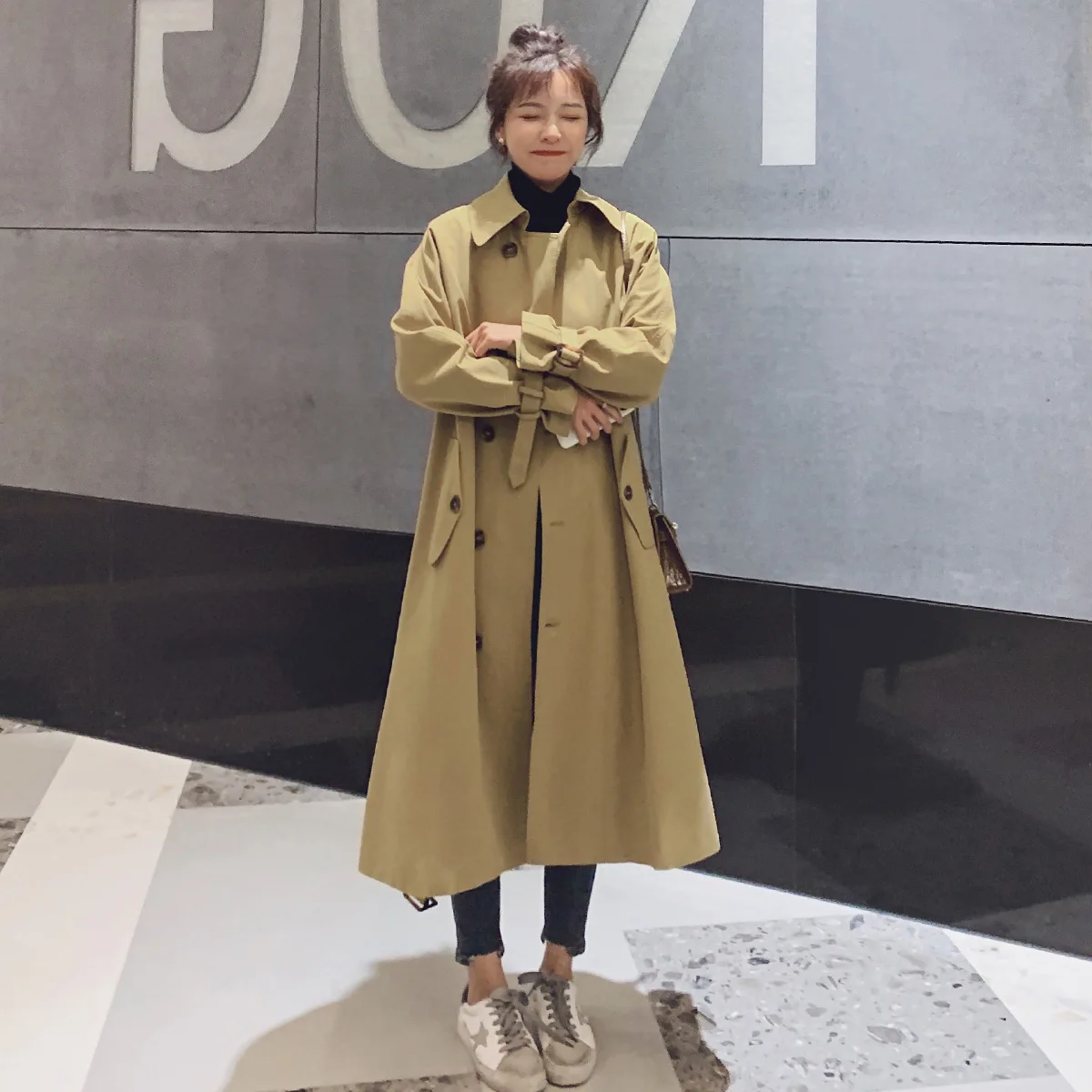 

Photo Shoot Khaki Trench Coat Women's Mid-length British-Style 2020 Spring And Autumn New Style Korean-style Loose-Fit Short-hei