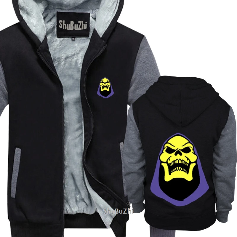 Толстая флисовая толстовка Skeletor Face Bold He shubuzhi, Мужская зимняя толстовка на молнии с подкладкой, модные брендовые толстовки, Крутая толстовка в стиле хип-хоп - Цвет: black grey