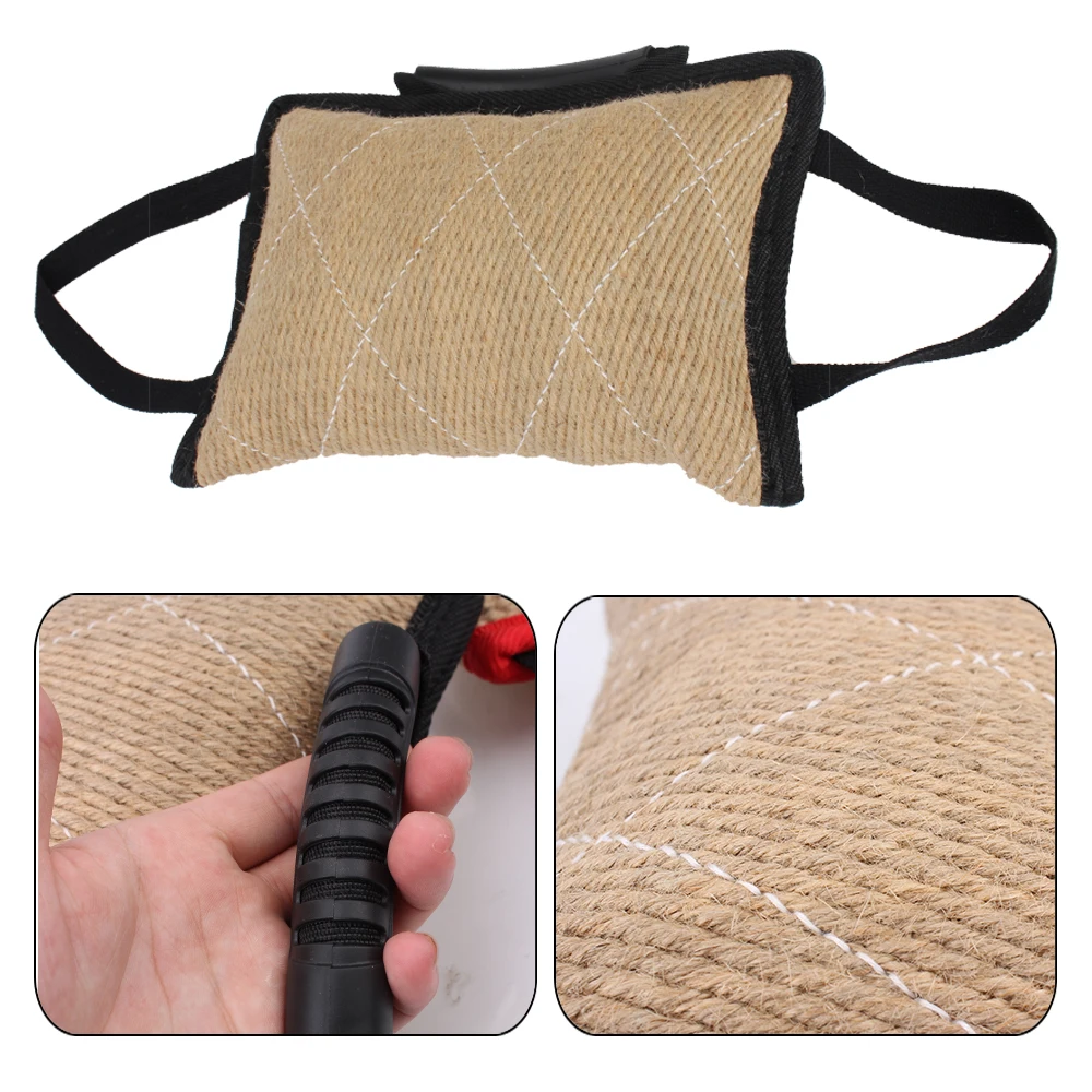 Dog Training Bite Tug Pillow Dog Training Hemp Cloth Chewing Toy Bite Stick With 2 Rope Handles Accessories