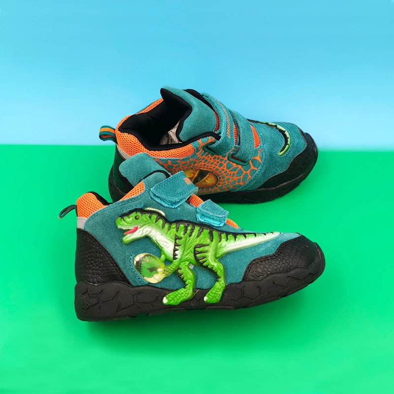 Dinoskulls/обувь T-rex для маленьких мальчиков детские осенние светящиеся кроссовки до середины икры 3 маленьких детей динозавр светодиодный светильник уличная замшевая обувь - Цвет: lake-6 LED