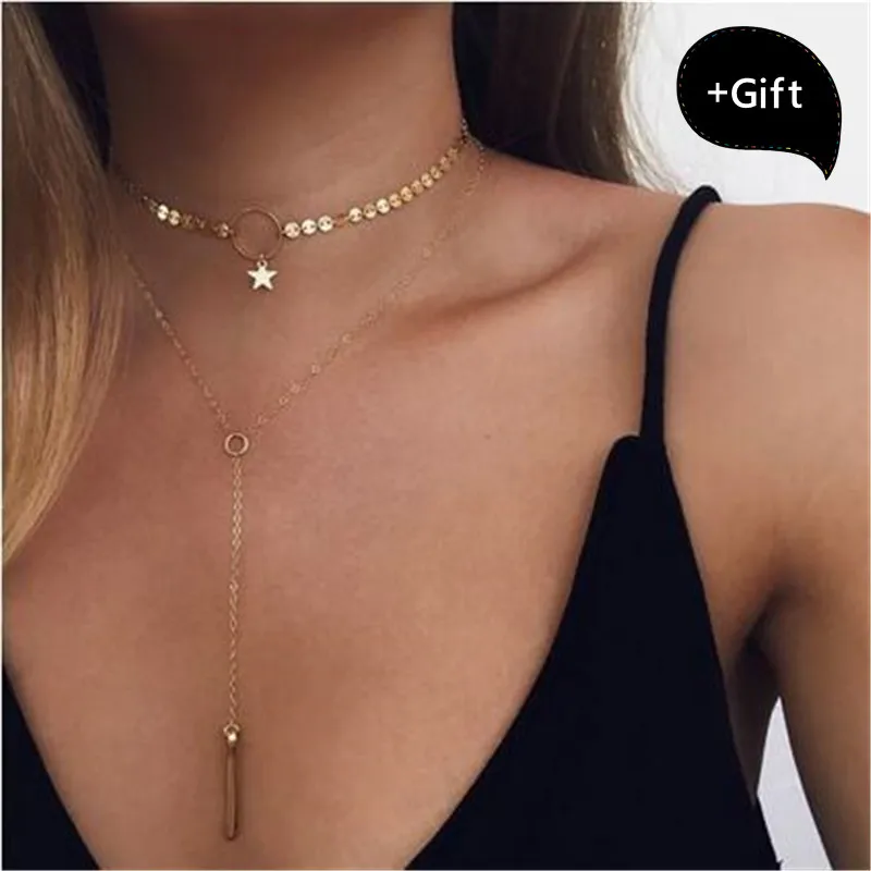 

2019 Newest Sexy Fashion Multi-layered Shining Necklaces Casual Street Shoot Copper Brilliant Sequin Chain For women Jewelry