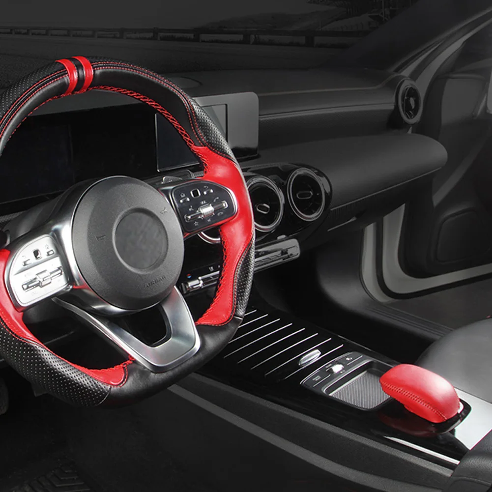 Натуральная кожа для Mercedes Benz A Class W177 A180 A200 A35 AMG+ Автомобильная Центральная ручка переключения передач, накладка на голову, наклейка