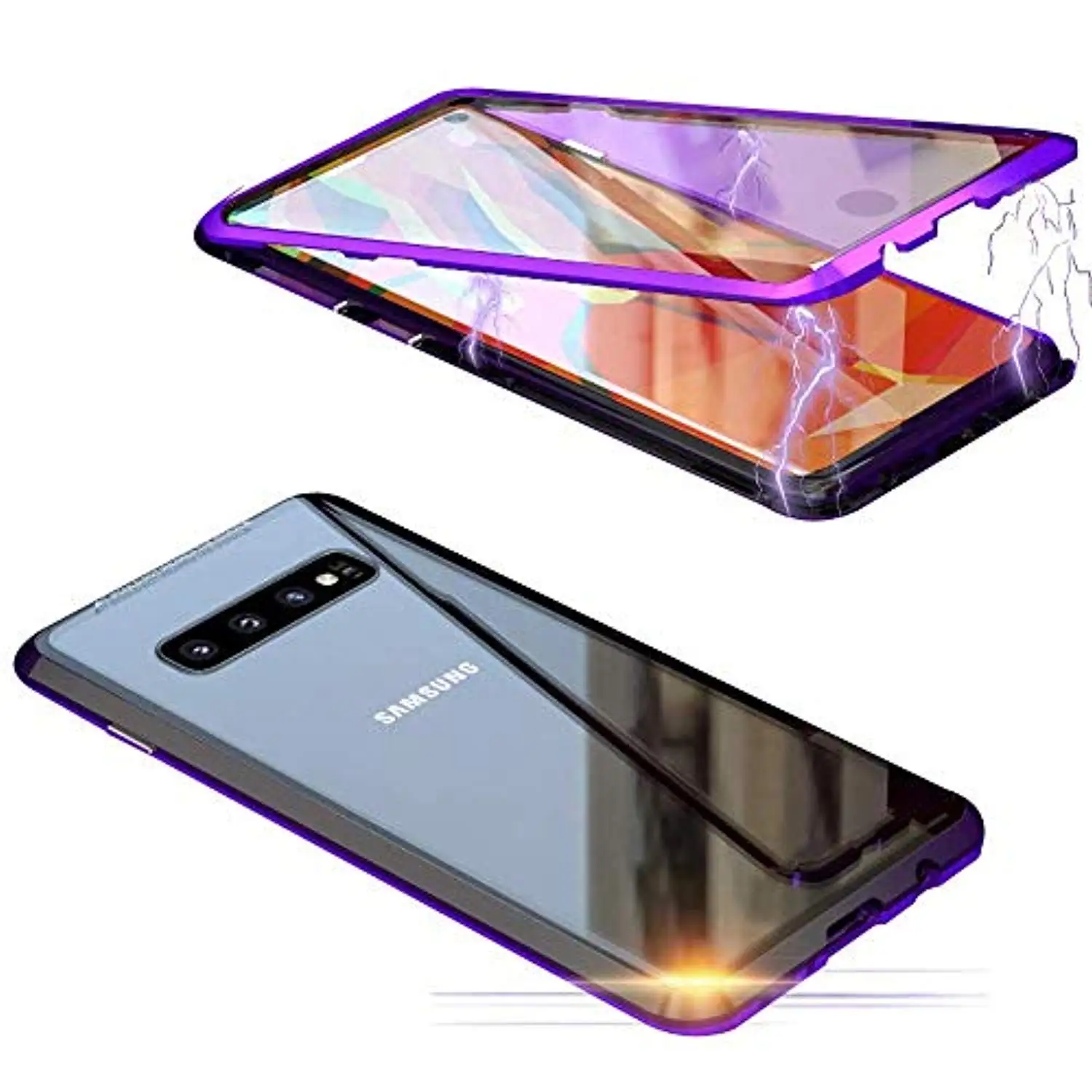 PurpleBlack Адсорбционный чехол для samsung Galaxy S10+ Plus S10 S9 S8 Note 10 9 8 закаленное стекло Жесткий Чехол Встроенные магниты металлический бампер рамка - Цвет: PurpleBlack