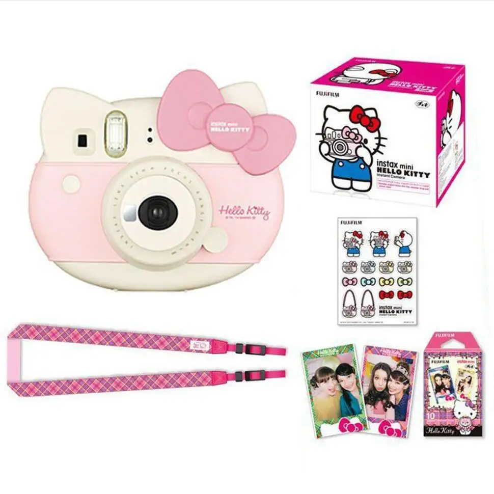 Fujifilm Instax Mini 8 Kitty Ограниченная серия мгновенных фотокамер с 10 листами Kitty Пленка Наклейки ремешок коробка набор фото камера сумка - Цвет: Pink Camera Set
