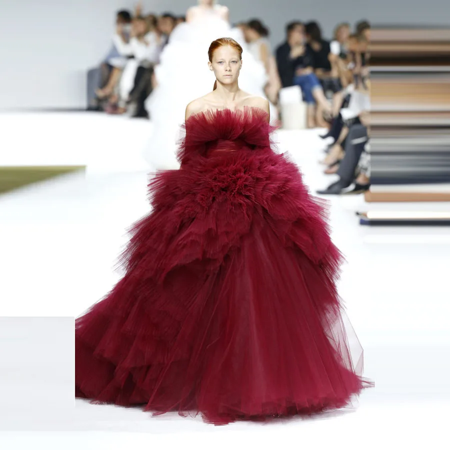 Вечерние платья Бургундия robe de soiree великолепные вечерние платья Тюль с открытыми плечами Многоуровневое длинное выпускное платье abiye на заказ