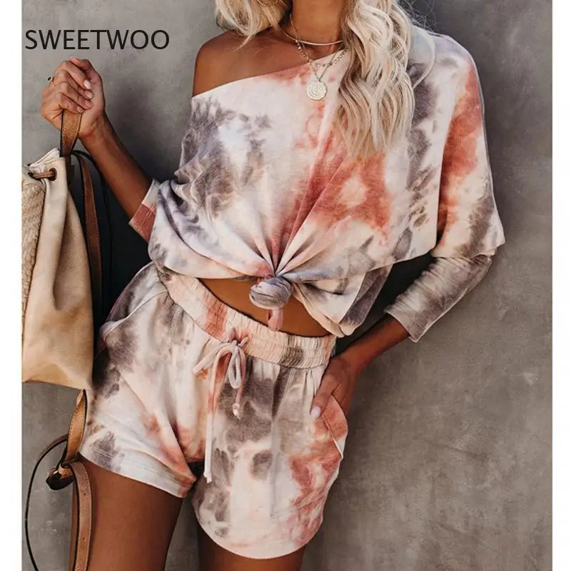 Two-Piece Fashion Suit Tie-Dye European and American Women's Summer Loose Printing Home Wear Casual Lace Suit