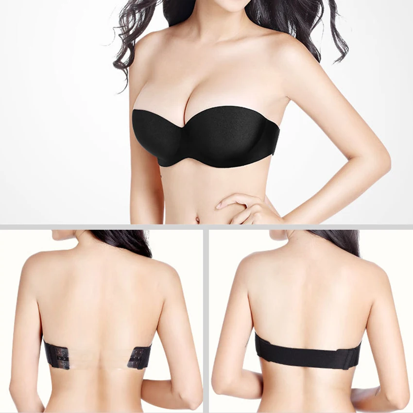 Womens Strapless Bra Invisible Push Up Bras Plunge Underwired Brassiere A B  C D 