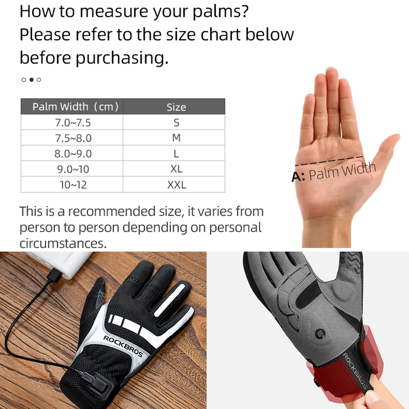 ROCKBROS Bicycle Gloves SBR Touch Screen USB Heated Windproof Breathable Women Men