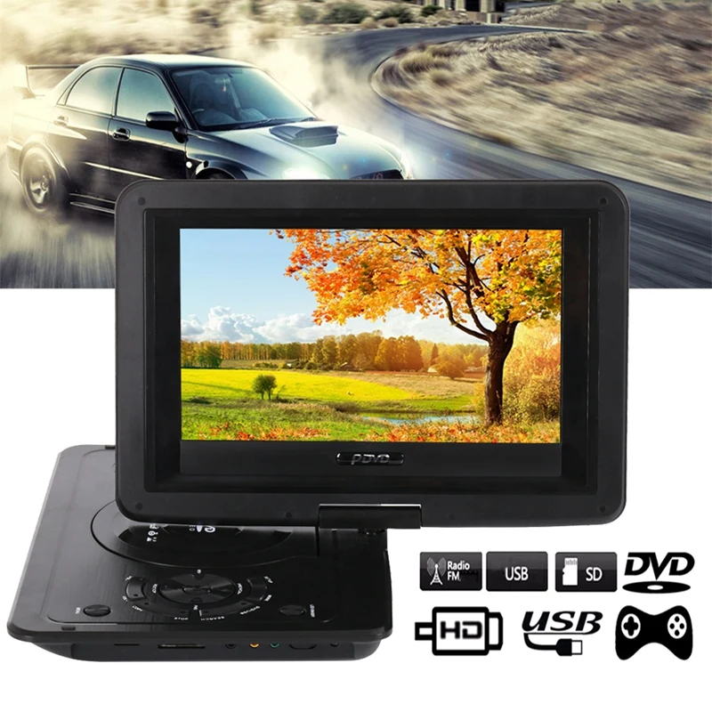 Портативный Компактный dvd-плеер 13,9 дюймов Hd Tv фильмы LCD мобильный поворотный usb-накопитель Вращение экрана для автомобиля Мульти Медиа Видео игры(ЕС Plug
