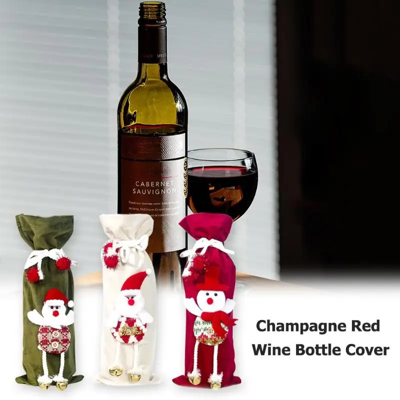 Xmas Wine Bottle Cover Velvet Cloth Bundle Santa Claus New Year Christmas Party Decorations For Home Gift Holders