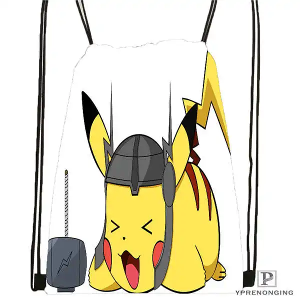 Drawstring Backpack На заказ Pikachu Покемон походная сумка на шнурке милый рюкзак для детей(черная спинка) 31x40 см#180531-04-53 - Цвет: Drawstring Backpack