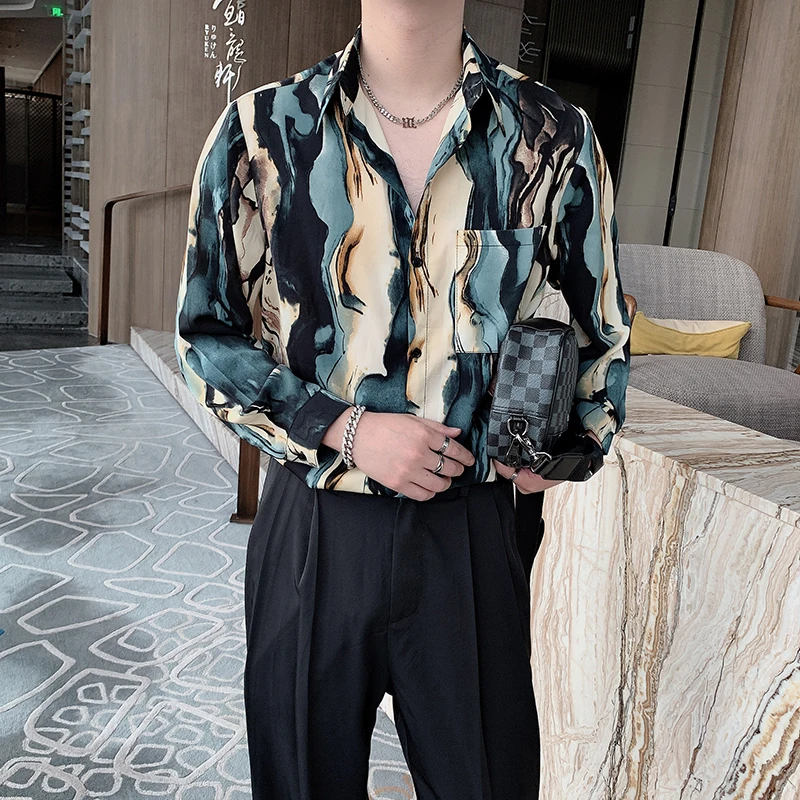 

Full Sleeve Shirts For Mens Stylish Clothing 2021 Fashion Unusual Streetwear Printed Oversize Blouse Mens Social Club Party Wear