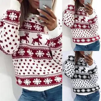 

Autumn And Winter Women Christmas Elk Snow Sweater Print Long Sleeve Pullover Sweatshirt Blouse Top Christmas Cosplay Sweater