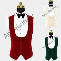 Autumn Winter Red Velvet Man Waistcoat For Wedding Grooms Vest Prom Tuxedos Male Clothing Formal Sleeveless Jacket Custom Made 1