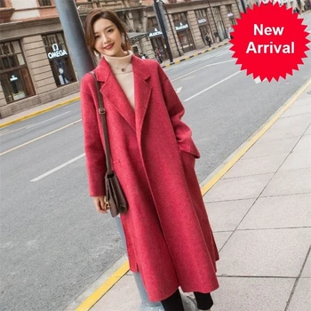 

Long Women Winter Red Overcoat Cristmas Parka Coat Plus Size Loose Notched Cardigan Raincoat Manteau Femme Hiver Abrigo Mujer