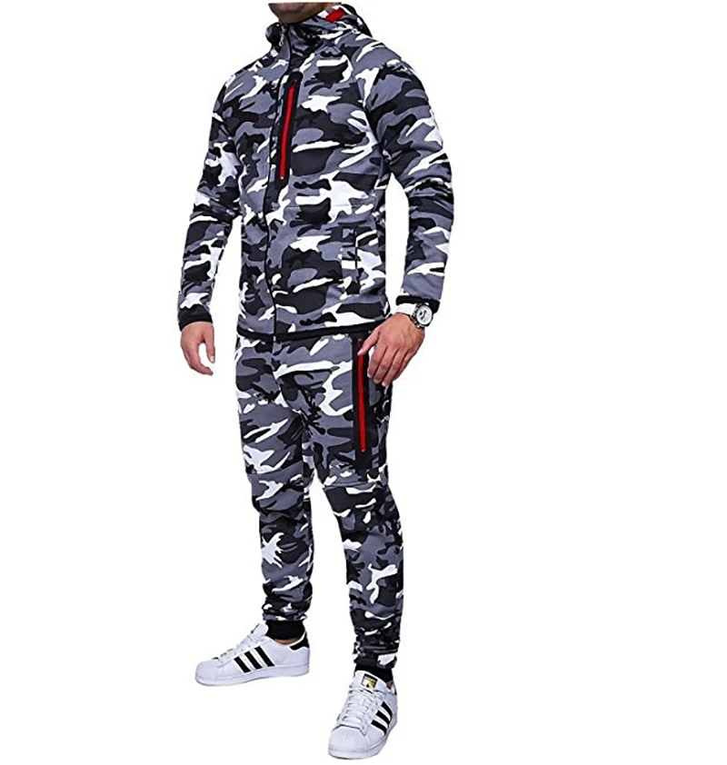 Light Grey Мужские толстовки+ брюки Комплекты из 2 предметов Masculino комплекты из двух предметов Hombre спортивный костюм с капюшоном камуфляжная демисезонная уличная одежда MOOWNUC - Цвет: Light Grey
