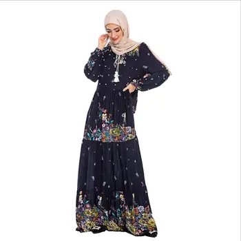 

Ramadan 5XL plus size printed muslim Abaya Hijab Muslim Dress female big swing ruffles Islamic Kaftan Robe Musulman Abayas F1412