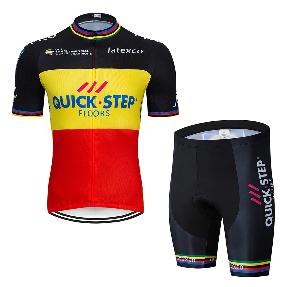 BlacK Quickstep Cycling Clothing Bike jersey Quick Dry Bicycle clothes mens summer team Cycling Jerseys 9D bike shorts set - Цвет: Черный