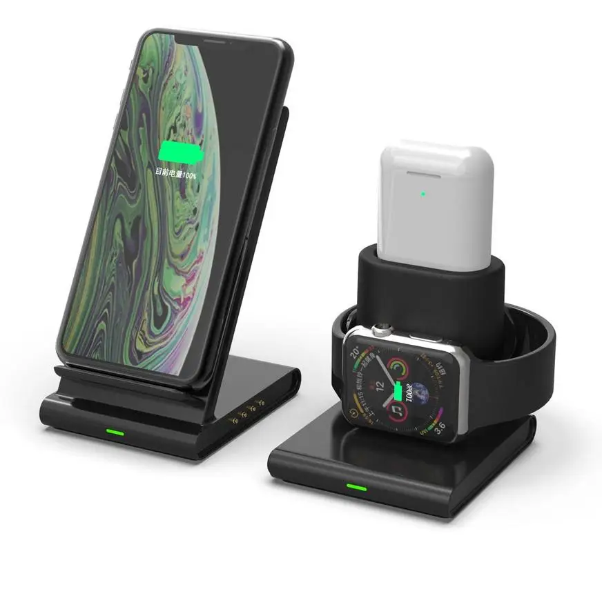 

DSstyles 3 in 1 Wireless Charger Stand for iPhone XS Max XR X 8 Samsung S9 S8 S7 Apple Watch 4 3 2 Airpods Quick Charging Dock