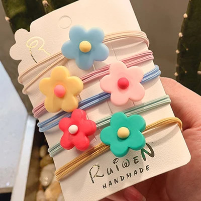 5pcs flower rubber 2 шт./компл. с цветочным принтом повязка на голову, Заколки для волос Головные уборы комплект Дейзи волос резинка заколки для девочек Для женщин аксессуары для волос - Цвет: 5pcs flower rubber