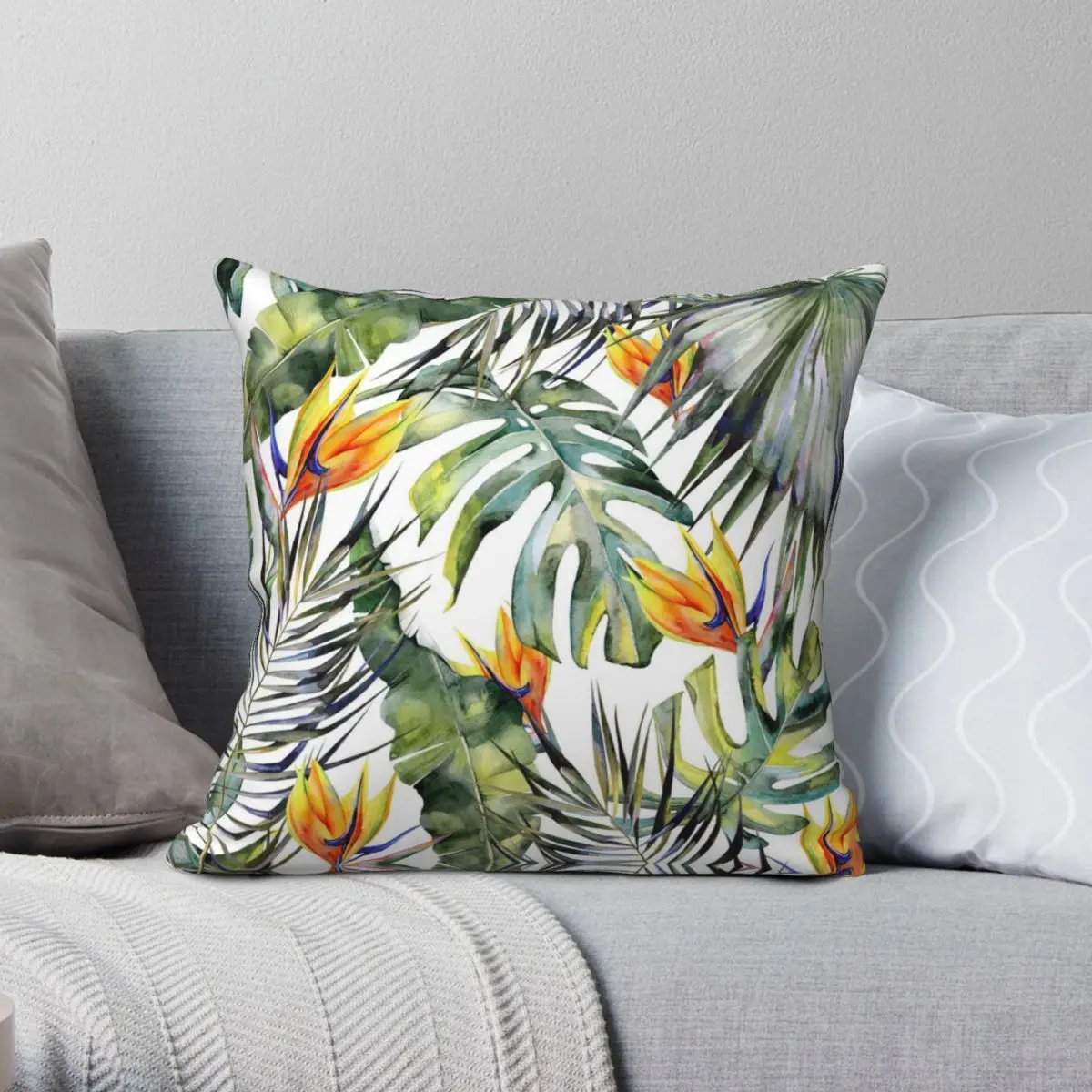 

TROPICAL GARDEN Square Pillowcase Polyester Linen Velvet Printed Zip Decorative Pillow Case Bed Cushion Cover 45x45