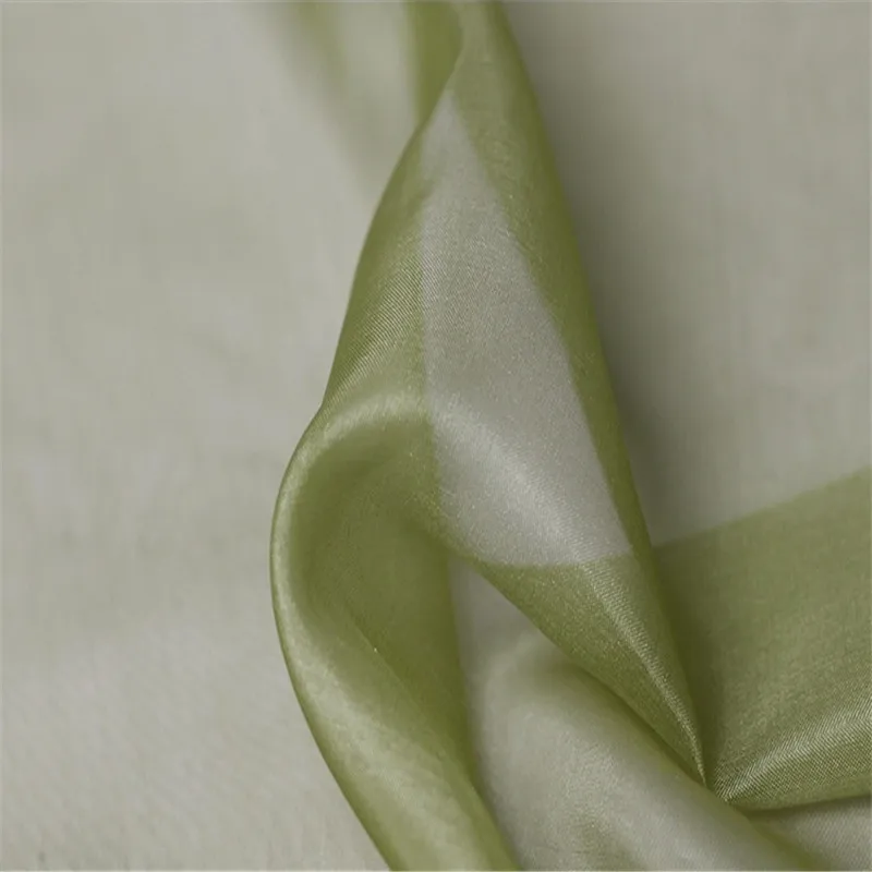 15 grass green Шелк органза ткань 5,5 momme 140 см 5" Жесткий Тюль натуральный текстиль органза шелковые ткани для чистых свадебных платьев - Цвет: 15 grass green