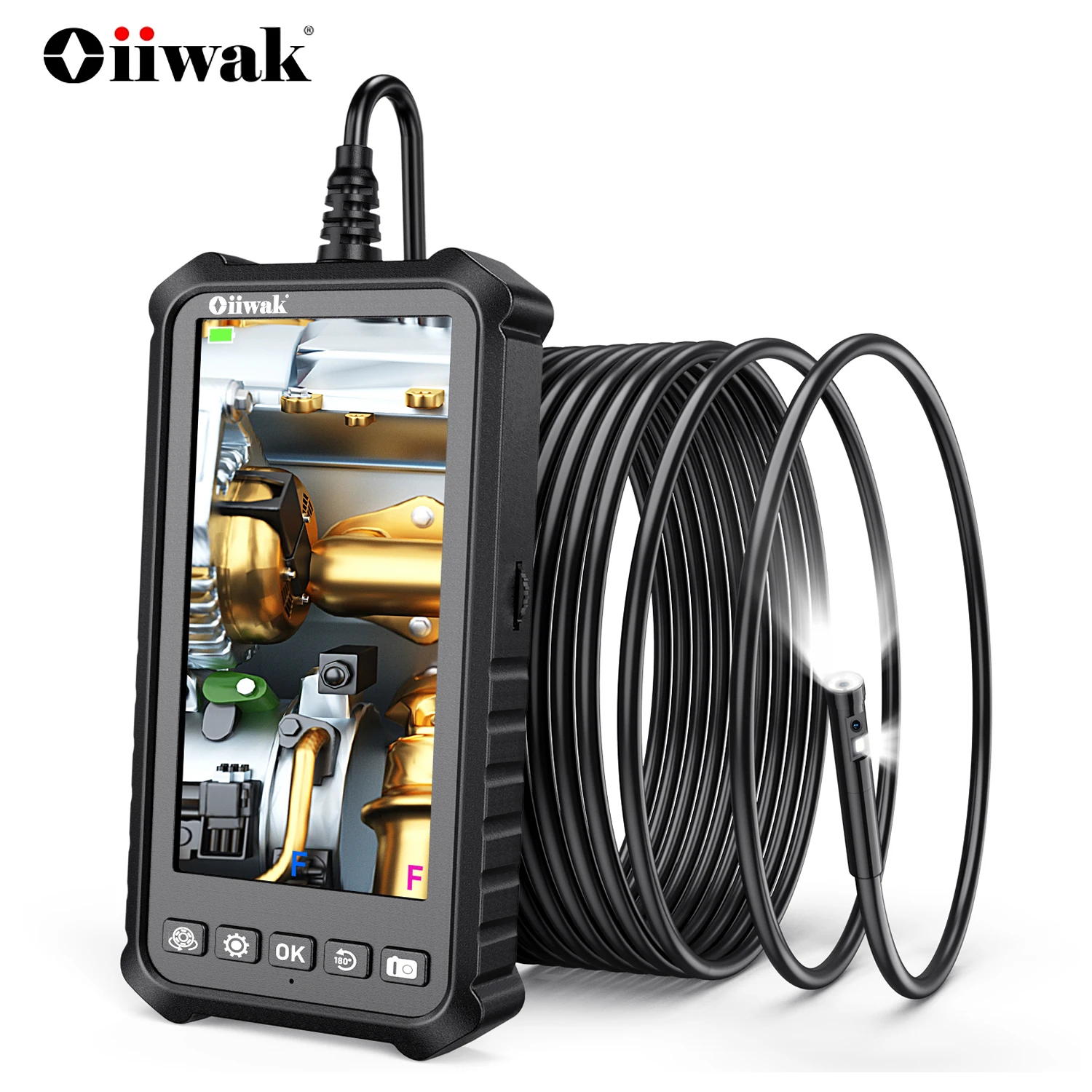

Oiiwak промышленная камера-эндоскоп 5 мм двойной объектив 5,18 дюйма IPS 1080P IP67 Водонепроницаемый канализационный змеевидный бороскоп кабель 1,5 м
