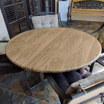 

Wipeable Elastic Edge Round Fitted Table Cloth Anti Scratch PVC Waterproof Indoor Outdoor Flannel Backing Patio Oil Proof Dining