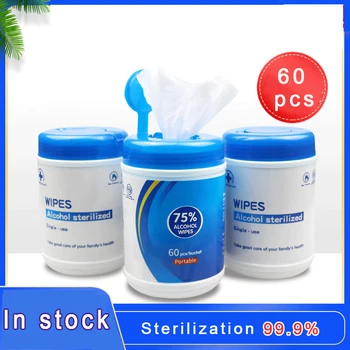 

60 Pcs / Barrel Alcohol Wipes Swabs Pads Sterilization Wet Wipes Skin Cleaning Care Disinfection Towel Portable Tissue Box
