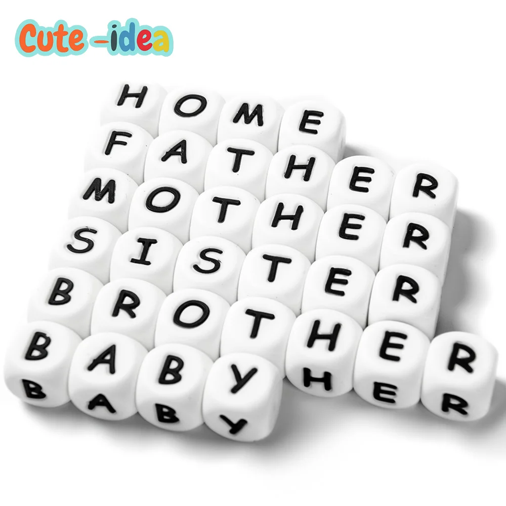 Cute-idea 500pcs 12mm silicone Alphabet English Letters Beads Food Grade beads For DIY Baby Teething Necklace Toy | Мать и ребенок