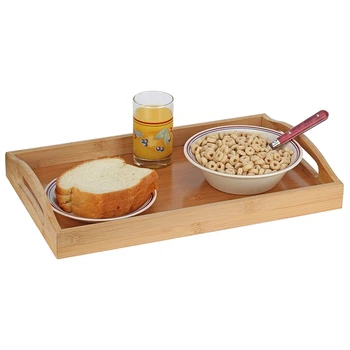 

Serving Tray Bamboo - Wooden Tray with Handles - Great for Dinner Trays, Tea Tray, Bar Tray, Breakfast Tray, or Any Food Tray
