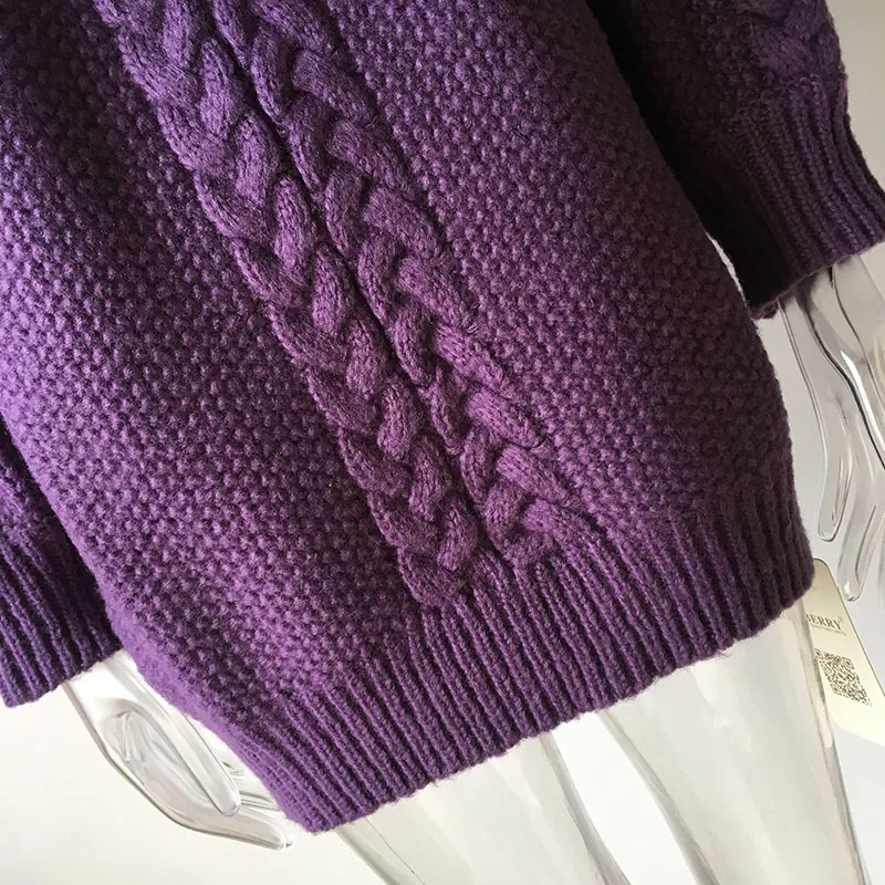 HarleyFashion/Высококачественный осенне-зимний дизайнерский женский однотонный длинный теплый вязаный пуловер Свитера с рукавами-фонариками, свободные фиолетовые свитера