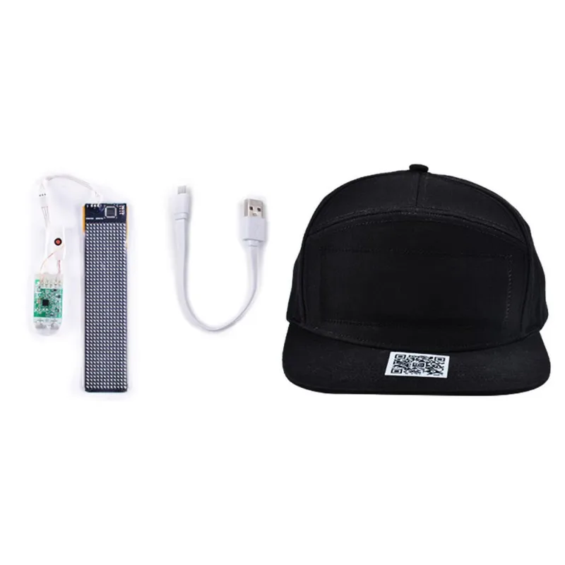 LED Display Cap Smartphone App Controlled Glow DIY Edit Text Hat Baseball Cap Red and Black