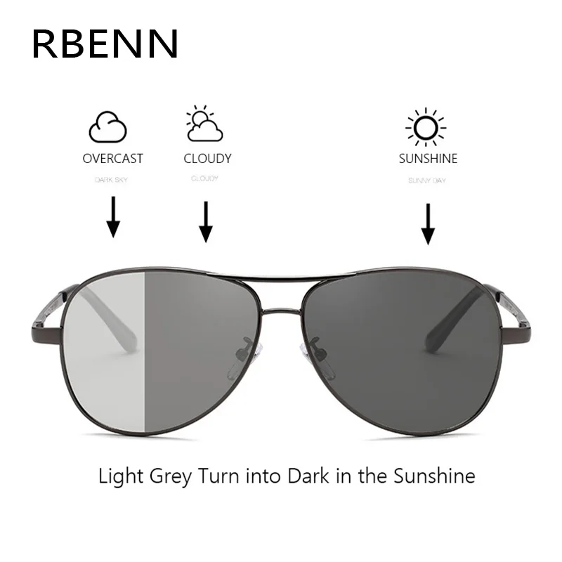 RBENN Pilot, поляризационные солнцезащитные очки для мужчин, фотохромные вождения, солнцезащитные очки, Классические хамелеон, тени, день, ночное видение, очки UV400