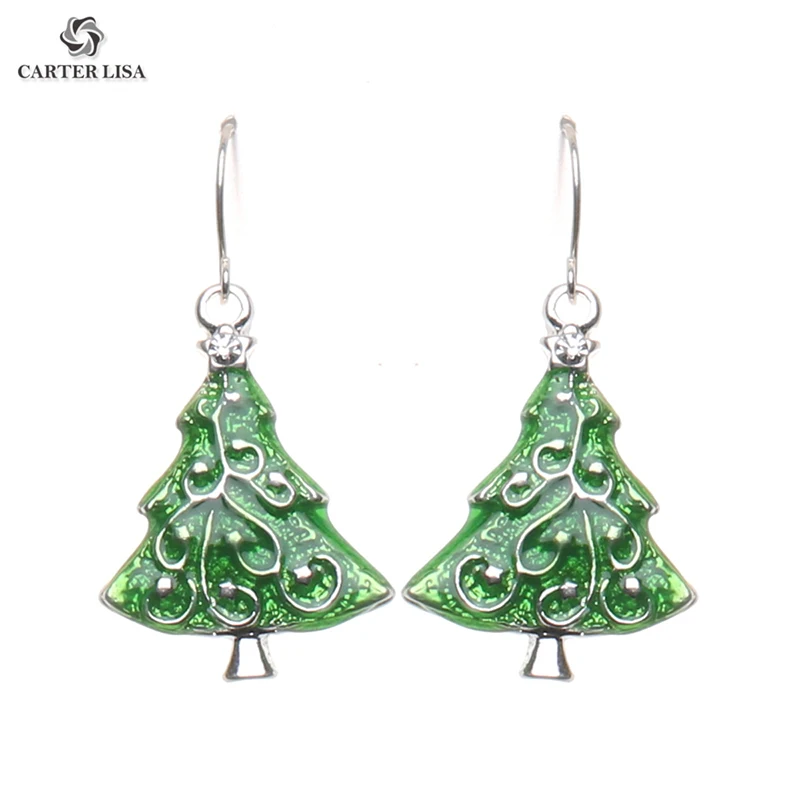 

CARTER LISA New Green Christmas Tree Pendant Drop Statement Earrings for Women Ethnic Festival Earrings Plant Jewelry Gift 2019