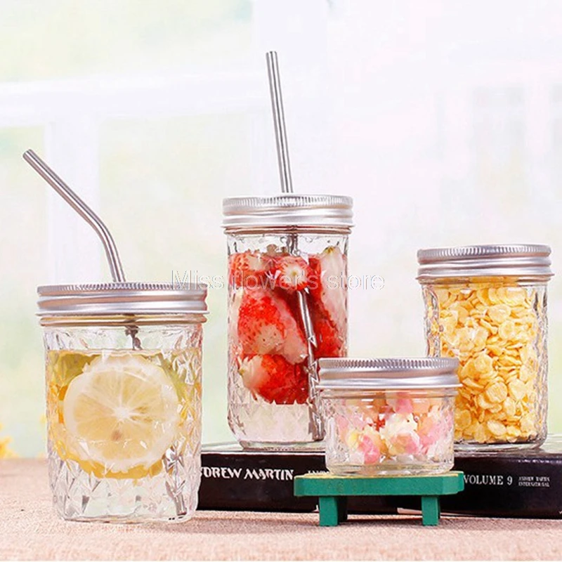 

1 Pcs 650ML Creative Fashion Diamond Ball Mason Drink Cup Jam Honey Bottle Transparent Sealed Glass Jar Crystal cups