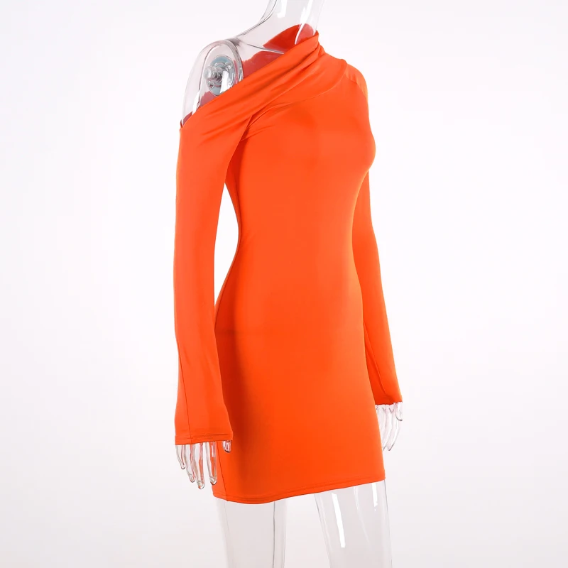 Hugcitar neon orange Длинные рукава однотонное сексуальное платье на осень-зиму женская уличная мода, вечеринки Клубные наряды платья