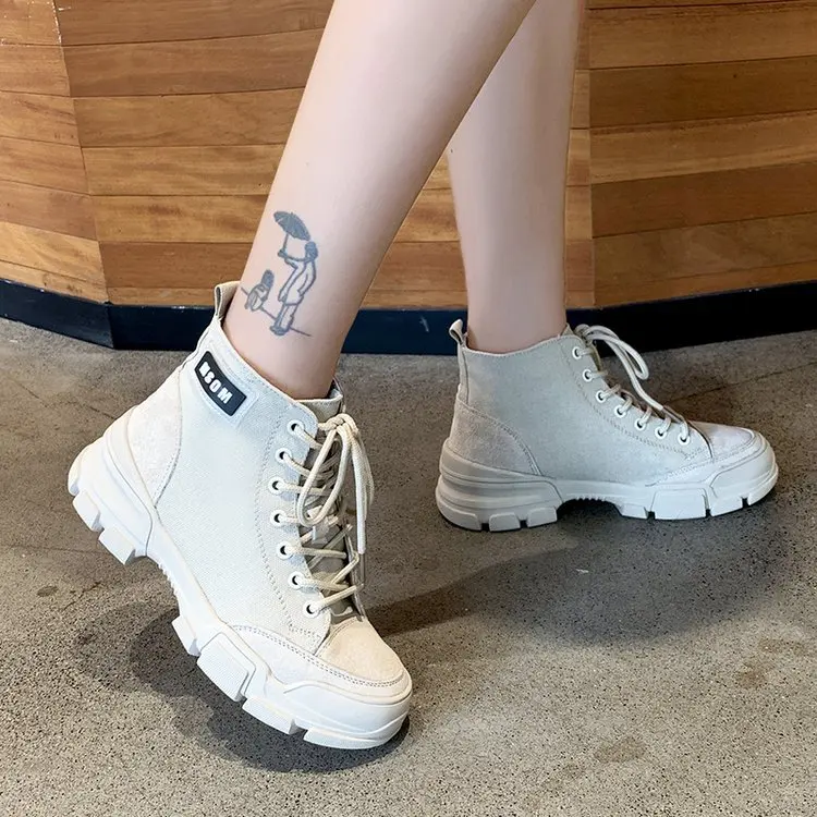 

Hight-top Canvas Shoes Women's 2019 Autumn New Products Closed-toe Thick Bottomed Casual Shoes Solid Color Versatile Students WO