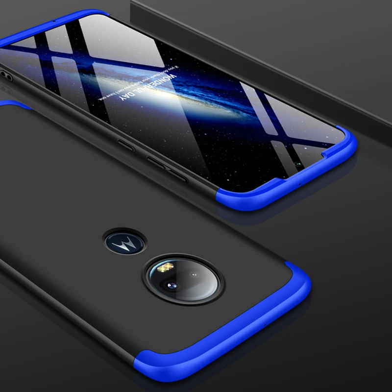 360 градусов чехол для Motorola Moto G7 G6 G5S Plus чехол 3 в 1 Жесткий PC защитный матовый чехол для Moto G7 G6 G5SPlus - Цвет: Blue and Black