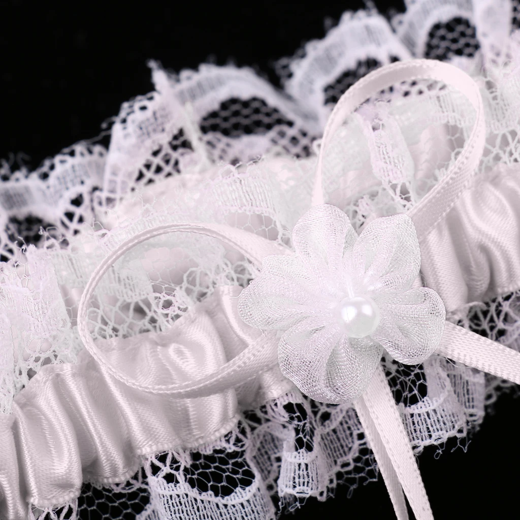 2Pcs Rustic Bridal Wedding Garter Floral Stretch Bridal Lace Satin Bowknot Thigh Ring Soft Socks Hen Party Lace Pearls Garter