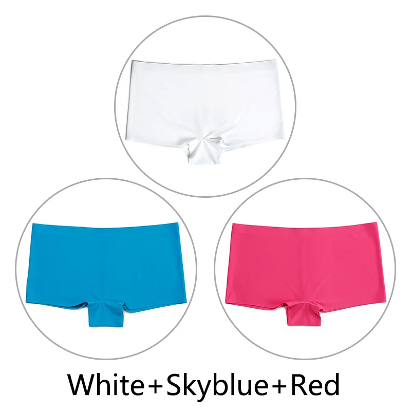 White Skyblue Red 3 шт./партия, большие размеры, трусы для мальчиков, Бесшовные шелк, однотонный, высокая талия, сексуальное нижнее белье, женское эластичное белье, SX-L, американский размер - Цвет: White Skyblue Red