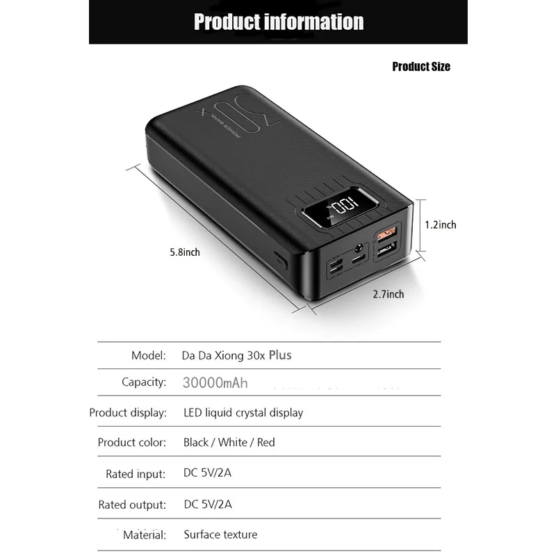 18650 Внешний аккумулятор 30000 мАч Внешний аккумулятор 2 USB QC Быстрая Зарядка Внешний аккумулятор светодиодный дисплей портативное зарядное устройство для телефона для Xiaomi