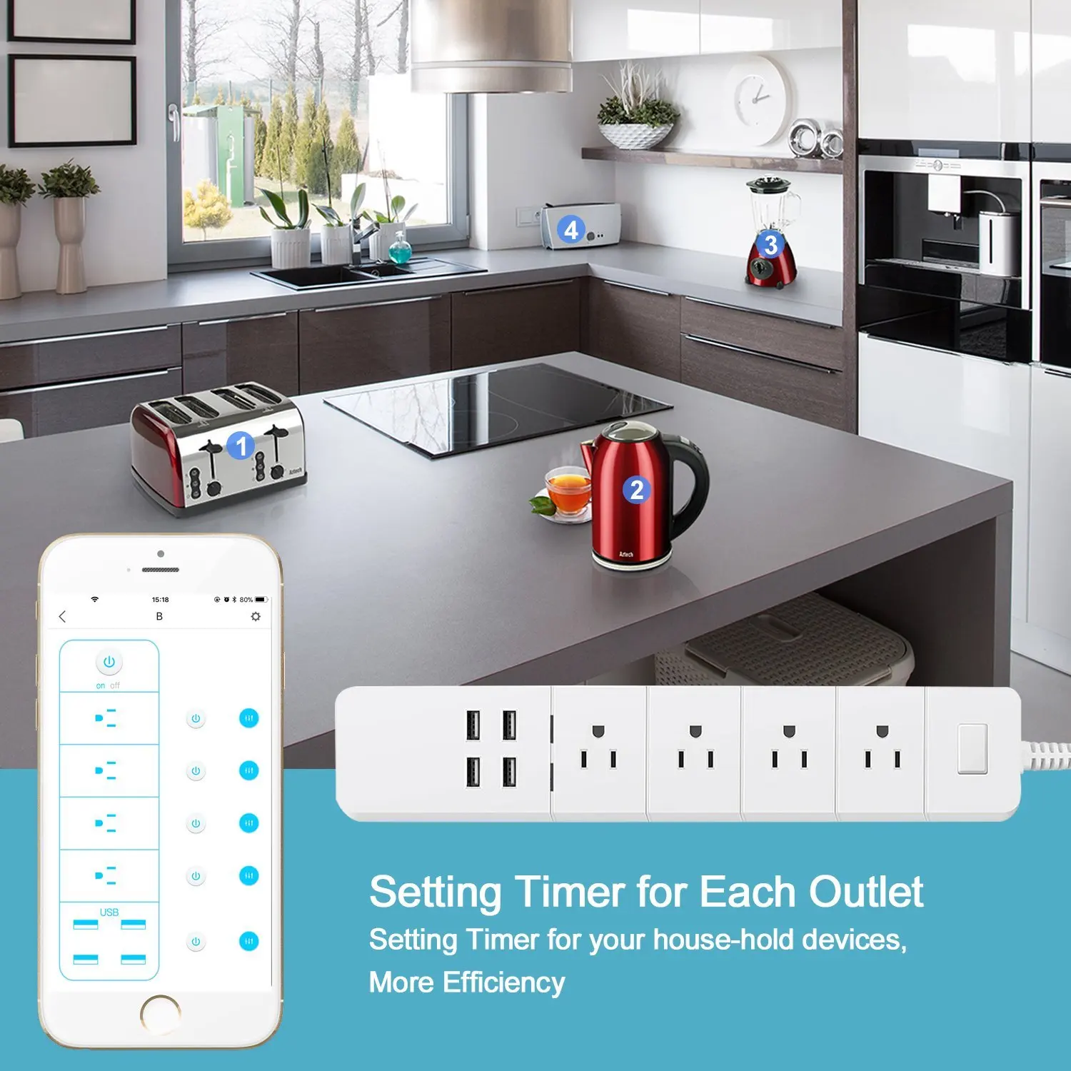Wi-Fi Смарт-розетки Overspanningsbeveiliging 4 ONS AC стопконтакт с USB Homekit Verlengsnoer для alexa Google Thuis