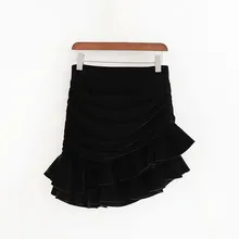 Женская элегантная однотонная Бархатная мини-юбка, сексуальные несимметричные плиссированные дизайнерские женские шикарные стильные юбки Mujer