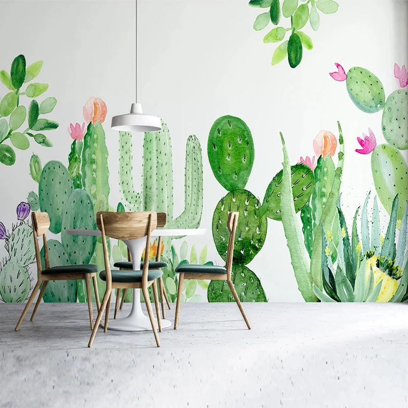 Custom Photo Wallpaper Modern 3D Hand Painted Cactus Tropical Plant Mural Living Room Bedroom Self-Adhesive Waterproof Stickers