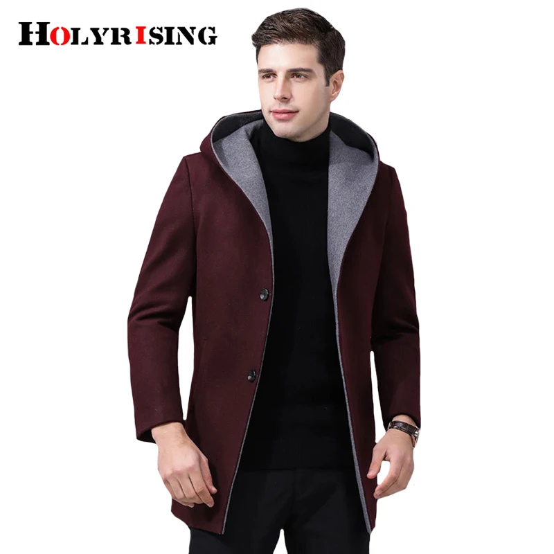 Holyrising Men Wool Coats Turn Collar Hooded Mens Overcoat Slim Chaqueta Larga Warm Peacoat Casacos Zipper Menswear 19011-5 Holyrising Men Wool Coats Turn Collar Hooded Mens Overcoat Slim Chaqueta Larga Warm Peacoat Casacos Zipper Menswear 19011-5