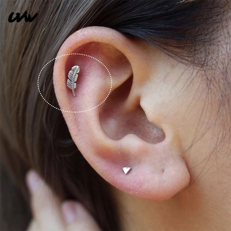 Pendientes pequeños de quirúrgico para mujer, aretes para cartílago, Piercing para Tragus, hélice, Color plateado, UVW263, uds.|Aretes| - AliExpress