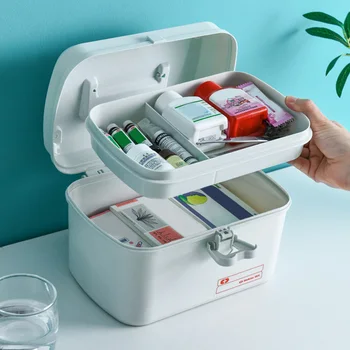 

1pc Emergency Medecine Drug Container Box Case Plastic Multi-layer Functional Medecine Container Box for Office