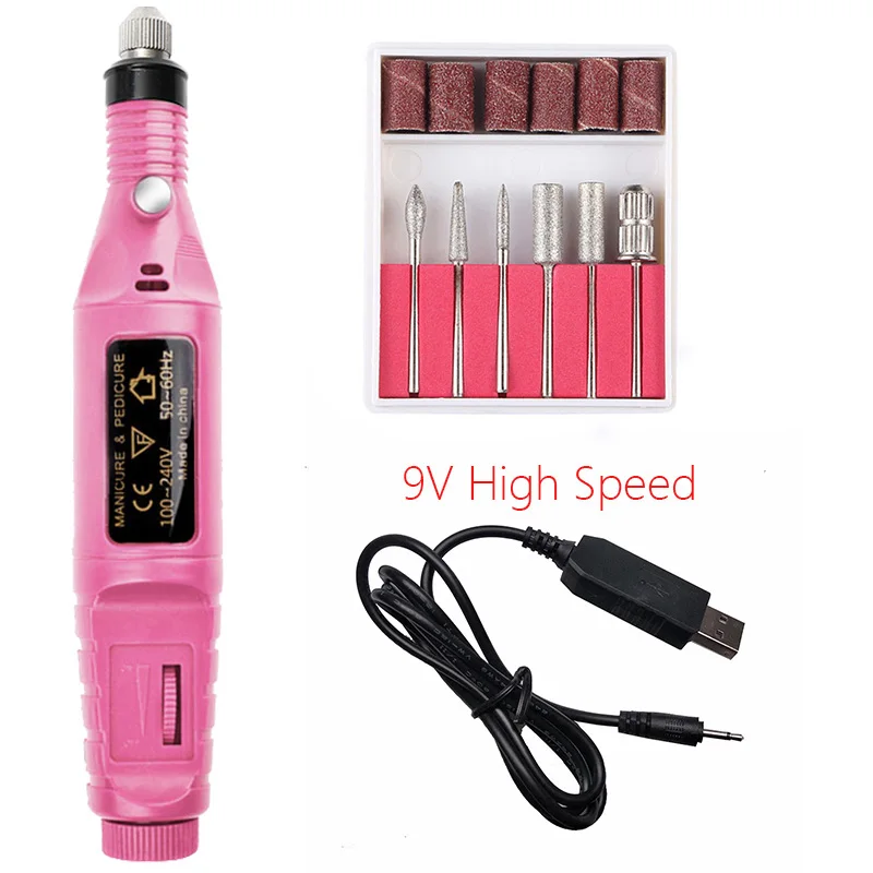 20000 9V USB Rose 1 комплект, 5 В, USB, один низкоскоростной электрический сверлильный станок для ногтей, маникюрный станок, пилка для дизайна ногтей, инструмент для сверления ногтей, аппарат для педикюра - Цвет: 20000 9V USB Rose